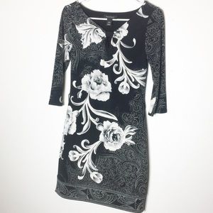 WHBM Black White Floral Rose Sheath Dress C3